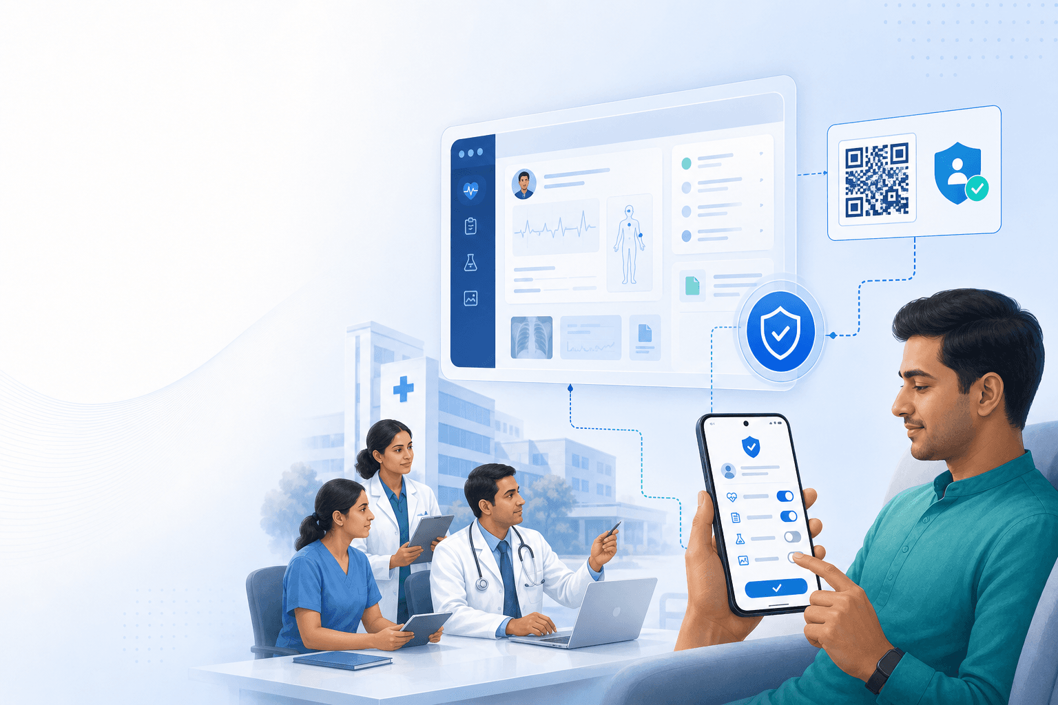 Patient granting a care team secure access to selected HealthVault records